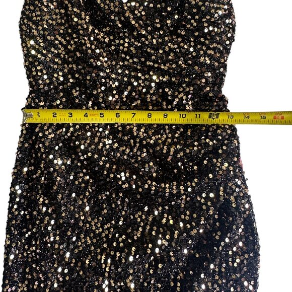 Ieena for Mac Duggal Bronze Sequin Ruched High Slit Gown Size 2 NWT Style# 55700 - Picture 11 of 14